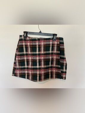 Pink Lily Green, Pink & Cream Plaid Mini Skort